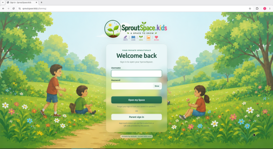 SproutSpace child sign-in screen